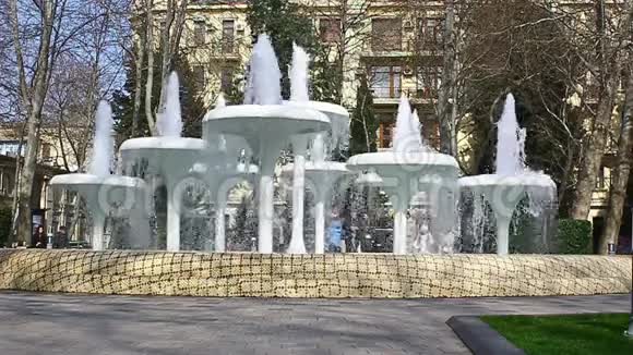 在阿塞拜疆巴库的夏日城市花园里美丽的喷泉视频的预览图