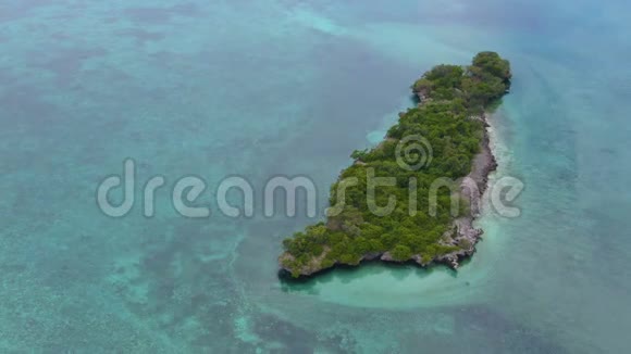 盘旋的无人机射出一座绿松石水环绕的美丽树岛视频的预览图