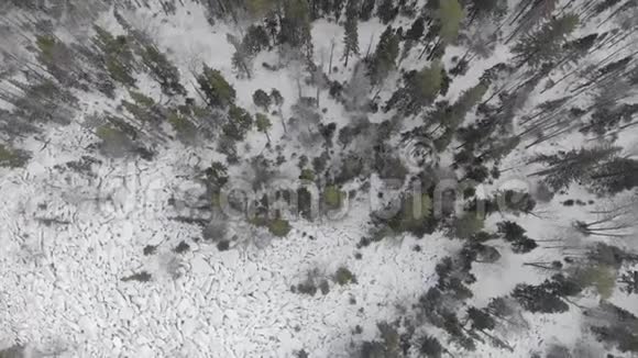 空中无人机在山林中的视野冬季景观视频的预览图