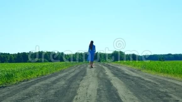 女人走在蓝天的田野间视频的预览图