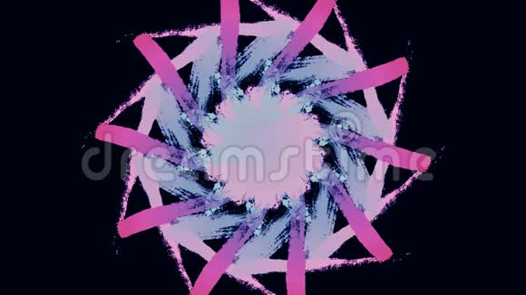 抽象的粉红色和蓝色万花筒圆形装饰由彩色笔触在黑色背景上动画视频的预览图