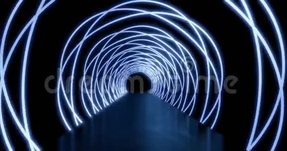 圆圈中的霓虹灯路径显示一个抽象的隧道4k环视频的预览图