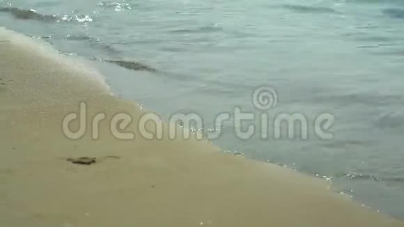 希腊海浪在细湿的沙滩上蔓延视频的预览图