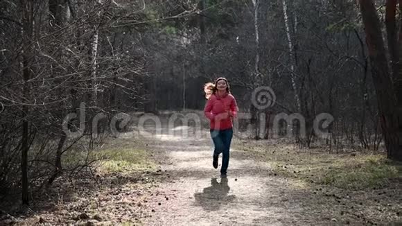 日落时在秋日公园中奔跑的腿的特写镜头人们在森林里横穿乡村慢跑动机视频的预览图