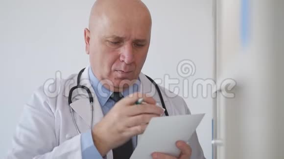 医生寻找药物受体和处方的慢动作视频的预览图