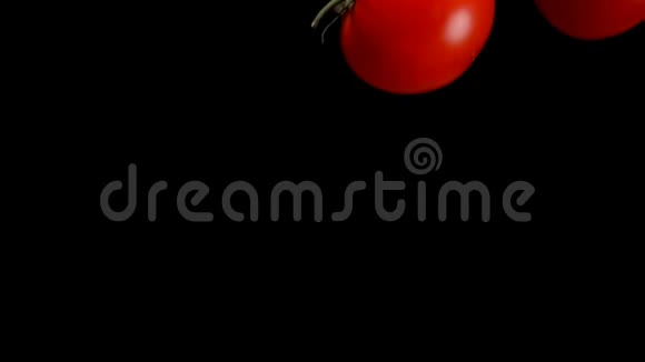 西红柿是在黑色的背景上飞下来的视频的预览图