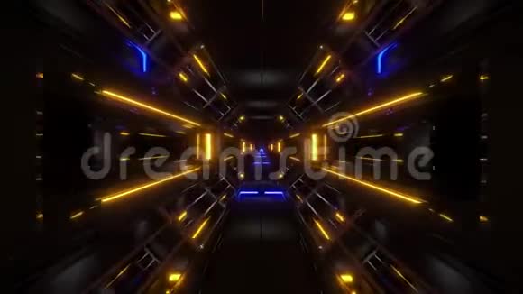 黑暗空间科幻隧道飞艇走廊飞行通过vj环三维插图vj环无尽循环视频的预览图