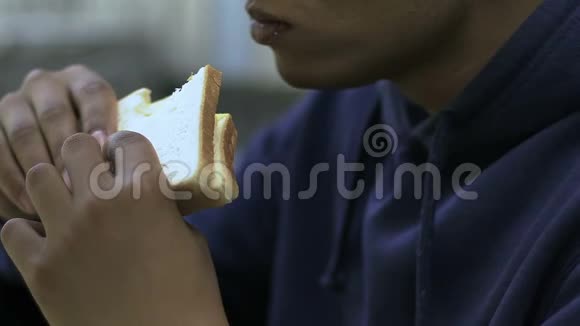 孤独少年在学校食堂吃三明治局外人种族问题视频的预览图