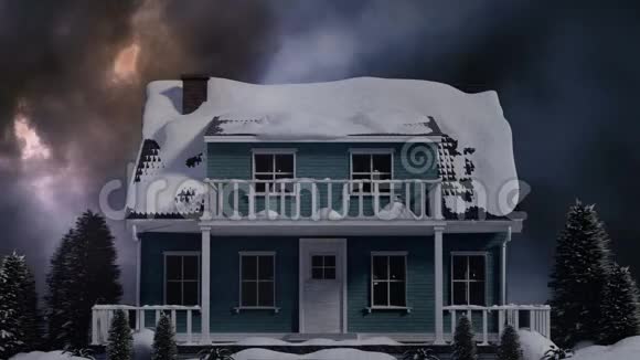 暴风雨日有雪片的房子视频的预览图