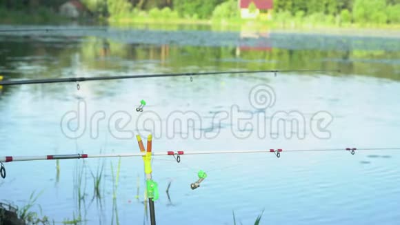 夏日在湖上放两根钓鱼竿视频的预览图