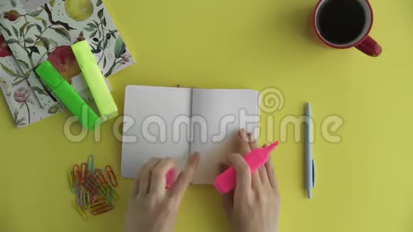 在日记里写计划的女人的俯视图视频的预览图
