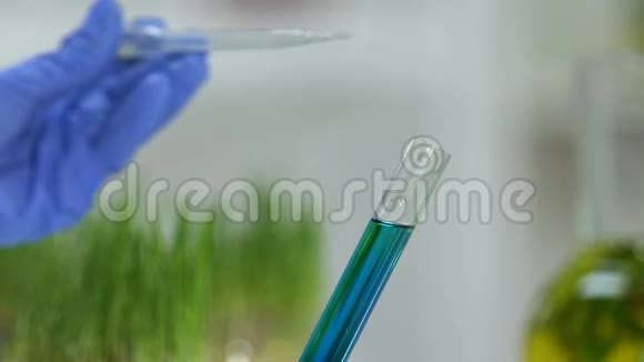 化学试剂混合不同颜色液体发现化学反应特写视频的预览图