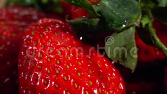 草莓在雨滴下随水平运动而接近视频的预览图