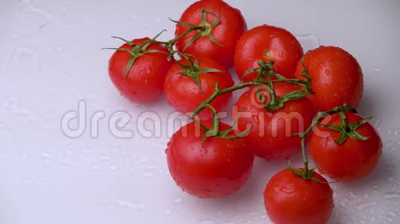 新鲜的红色西红柿在白色背景特写上旋转视频的预览图