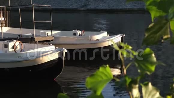 晴天河上两艘白色塑料船视频的预览图