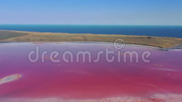 克里米亚黑海附近粉红湖的鸟瞰图视频的预览图
