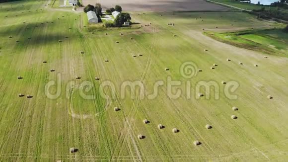 鸟瞰一片被废弃的麦秸覆盖的麦田视频的预览图