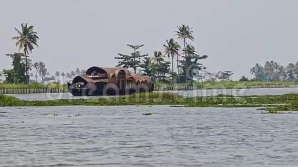 热带水生植物使漂浮房屋沿河航行视频的预览图