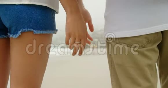中段情侣手牵手站在沙滩上4k视频的预览图