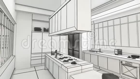 黑色和白色现代厨房项目线架视频的预览图