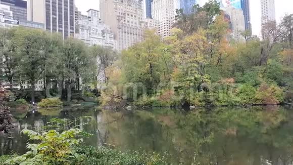 秋季纽约中央公园景观曼哈顿天际线视频的预览图