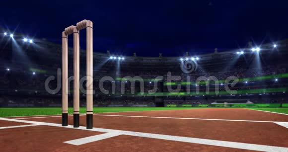 夜间板球场现场移动聚光灯和木制灯芯特写视频的预览图