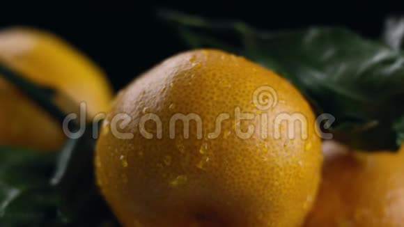 橘子开始喷水在视频的最后水停止黑色背景特写计划视频的预览图
