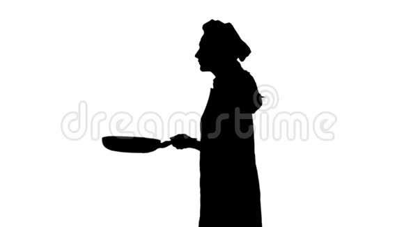 厨师女士的黑色轮廓是煎和嗅菜视频的预览图