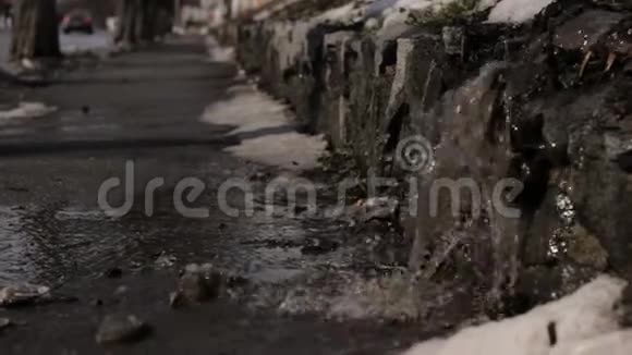 在春天的散步路上融化的冰变成了水视频的预览图