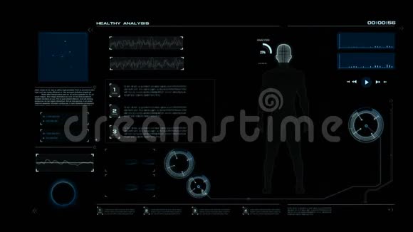 4K动画HUD头向上显示界面与人线框体的健康护理和医疗未来技术概念视频的预览图
