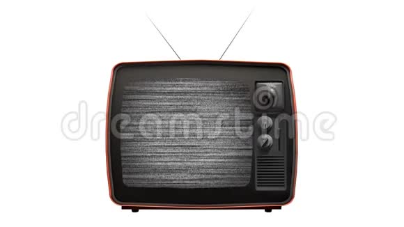 在白色背景上隔离的复古旧电视上的静态噪音视频的预览图