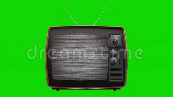 带有绿色屏幕背景的老式电视机上的静态噪音视频的预览图
