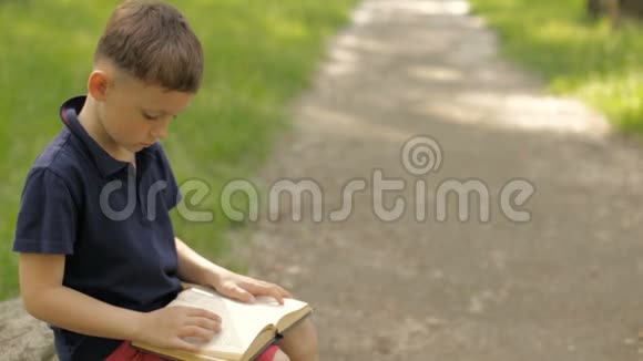 一个男孩在商场的公园里拿着一本书视频的预览图