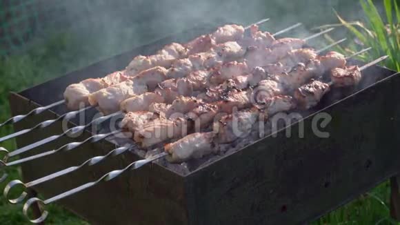 很好吃的烤肉串是用木炭烤制的视频的预览图