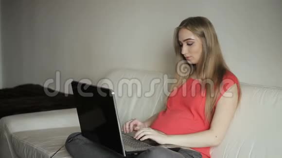 家庭办公室孕妇手提电脑视频的预览图