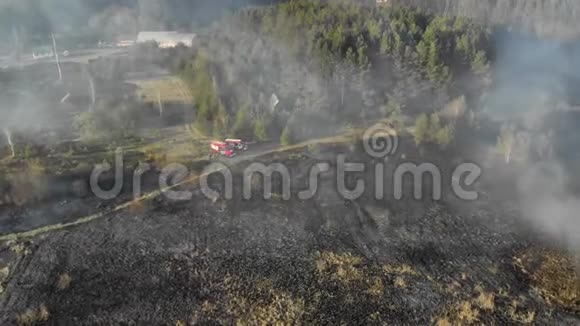 大规模火灾大面积焚烧草木消防局的消防车视频的预览图