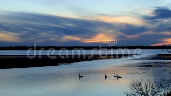 早春日落时分密西西比河从冰封的明尼苏达湖向东流视频的预览图