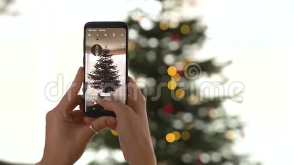 用智能手机拍摄圣诞树装饰不同颜色视频的预览图
