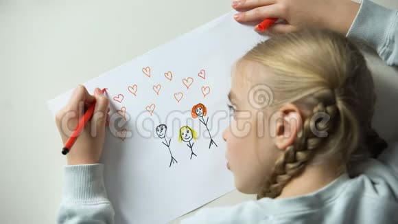 小女孩画有心脏体征的家庭孤儿梦见父母视频的预览图