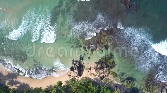 海浪在沙滩上翻滚绿树成荫视频的预览图