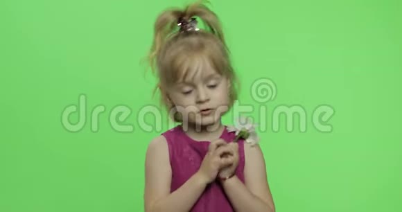 女孩拿着洋甘菊的花说些什么快乐的小孩铬键视频的预览图