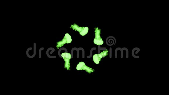 黑色背景上的绿色荧光墨水三维渲染与卢马哑光圆形油墨注射结构1视频的预览图