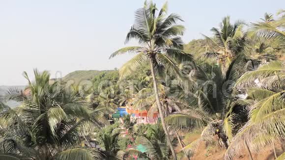 棕榈树屋的背景是青山和飞行滑翔伞视频的预览图