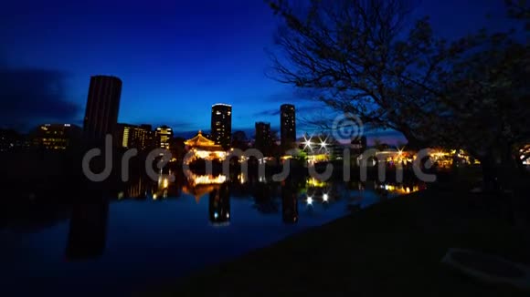 东京上野传统公园池塘附近的日落时间视频的预览图