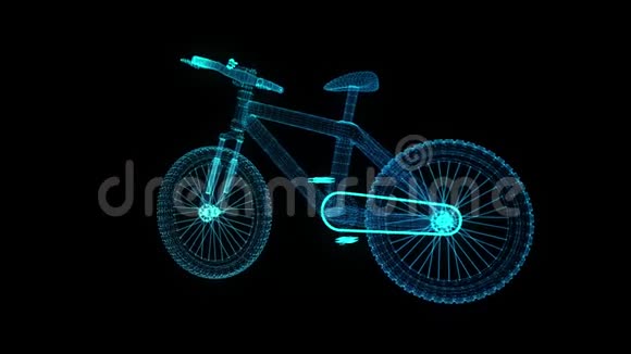 自行车发光蓝光粒子点和线的自行车模型三维虚拟无缝循环运动动画视频的预览图