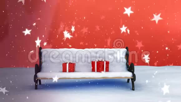 降雪和带圣诞礼物的长凳视频的预览图