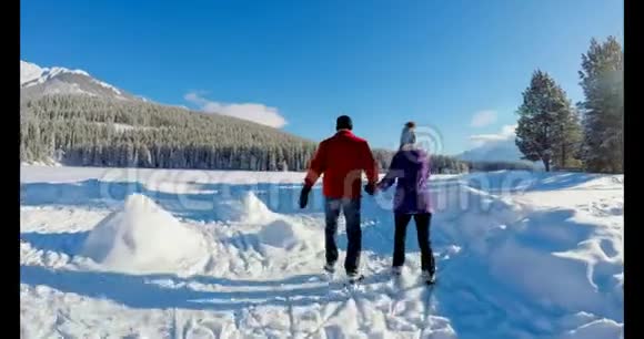 在雪景上滑冰的情侣视频的预览图