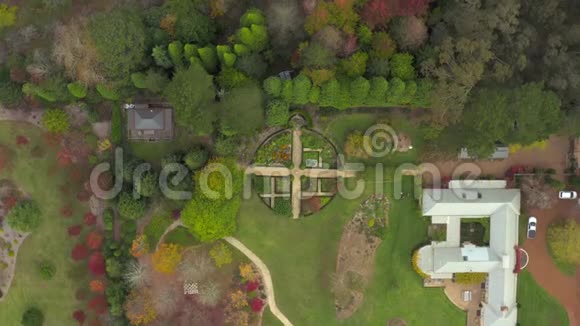 有红黄绿叶的花园的无人机鸟瞰视频的预览图