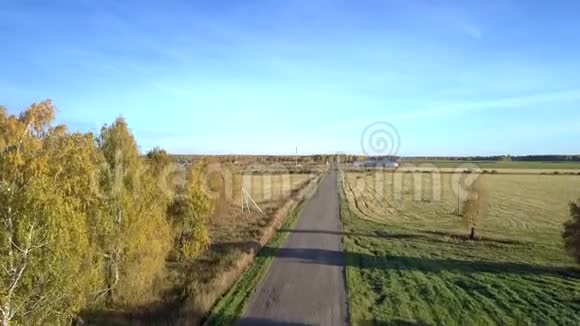 在田野与蓝天之间的道路上视频的预览图