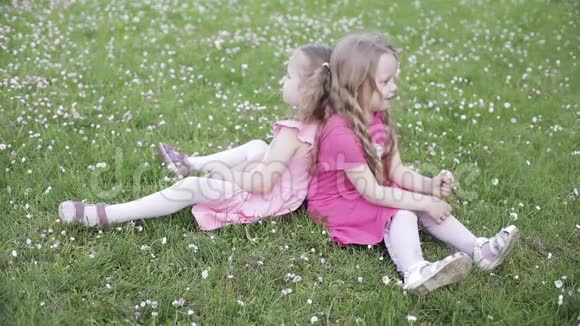 两个粉红色的可爱小女孩对着镜头微笑视频的预览图